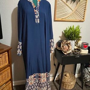 Amazon Blue Long Sleeve Dress with Mandarin Collar
